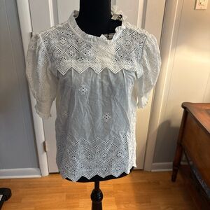 Elegant White Eyelet Lace Blouse